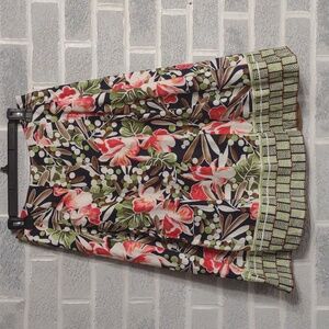 Talbots 100% Cotton Women's Fully Lined Floral Pleated A- Line Midi Skirt Size 6